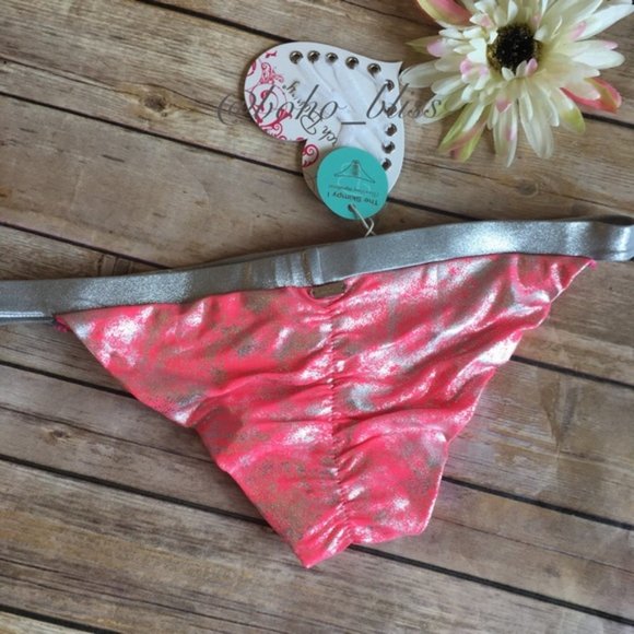 BEACH BUNNY | Neon Pink and Metallic Silver Galaxy Cheeky Bikini Bottom NWT - Picture 3 of 4